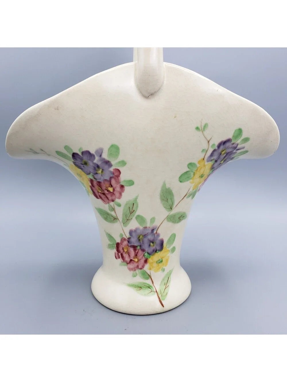 VTG E. Radford Pottery Flower Basket with Frog Hand Painted England Ceramic Vase
